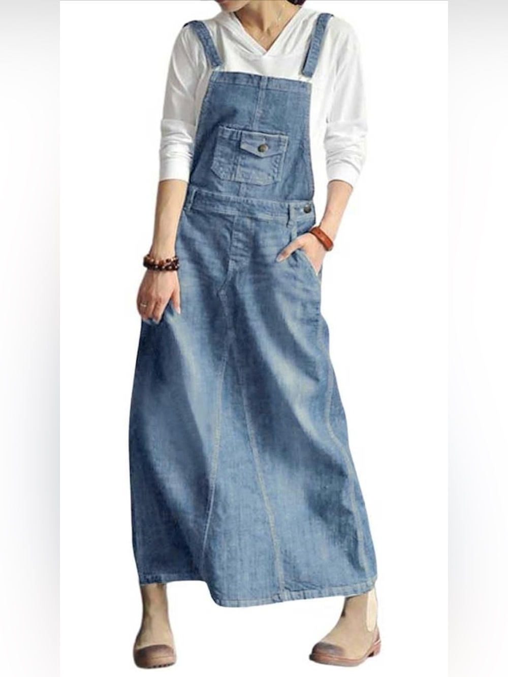 Women's Vintage  Denim Overall Dress Distressed A-Line Pinafore Bib Jean Size M